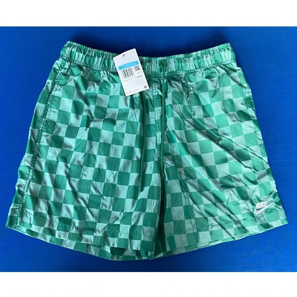 Nike Mens Checkered Woven Shorts Green Standard Fit Above Knee FN3098-365 Size M